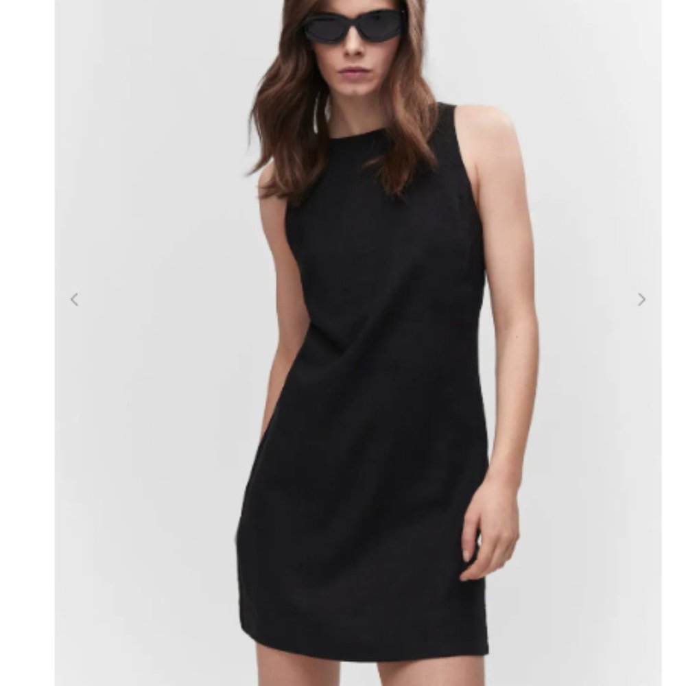 NWT Mango Black Linen Dress with Back Opening